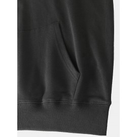 Mens Smile Letter Chest Print Kangaroo Pocket Drawstring Hoodies Winter