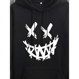 Mens Funny Smile Face Graphic Kangaroo Pocket Drawstring Hoodies Winter