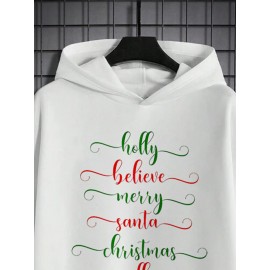 Mens Christmas Letter Print Casual Long Sleeve Hoodies Winter