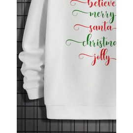 Mens Christmas Letter Print Casual Long Sleeve Hoodies Winter