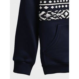 Mens Christmas Elk Snowflake Print Kangaroo Pocket Drawstring Hoodies