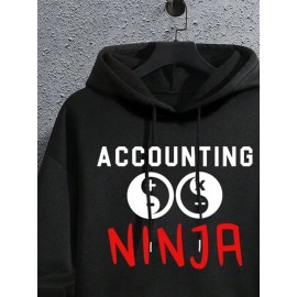 Mens Japanese Ninja Letter Print Kangaroo Pocket Drawstring Hoodies Winter