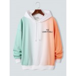 Mens Ombre Letter Print Drop Shoulder Loose Drawstring Hoodies