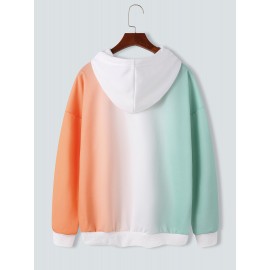 Mens Ombre Letter Print Drop Shoulder Loose Drawstring Hoodies