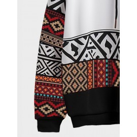 Mens Smile Ethnic Geometric Print Patchwork Long Sleeve Hoodies Winter