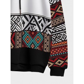 Mens Smile Ethnic Geometric Print Patchwork Long Sleeve Hoodies Winter