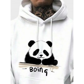 Mens Cartoon Panda Letter Print Kangaroo Pocket Drawstring Hoodies Winter
