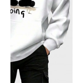 Mens Cartoon Panda Letter Print Kangaroo Pocket Drawstring Hoodies Winter