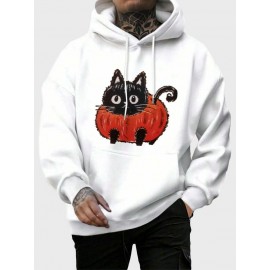 Mens Cute Cat Graphic Kangaroo Pocket Casual Drawstring Hoodies Winter