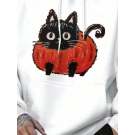 Mens Cute Cat Graphic Kangaroo Pocket Casual Drawstring Hoodies Winter